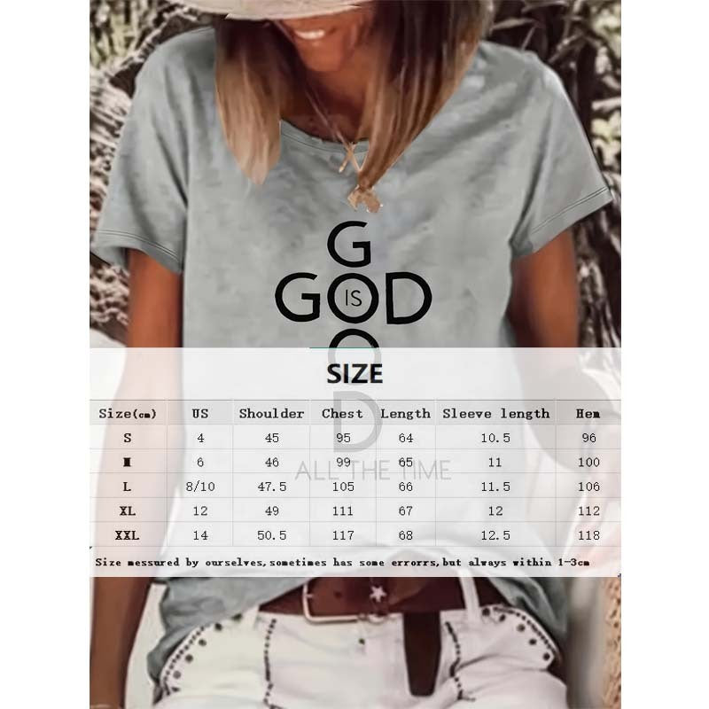 Women's Letter Print Short Sleeve T-Shirt - Casual Round Neck Summer Tee