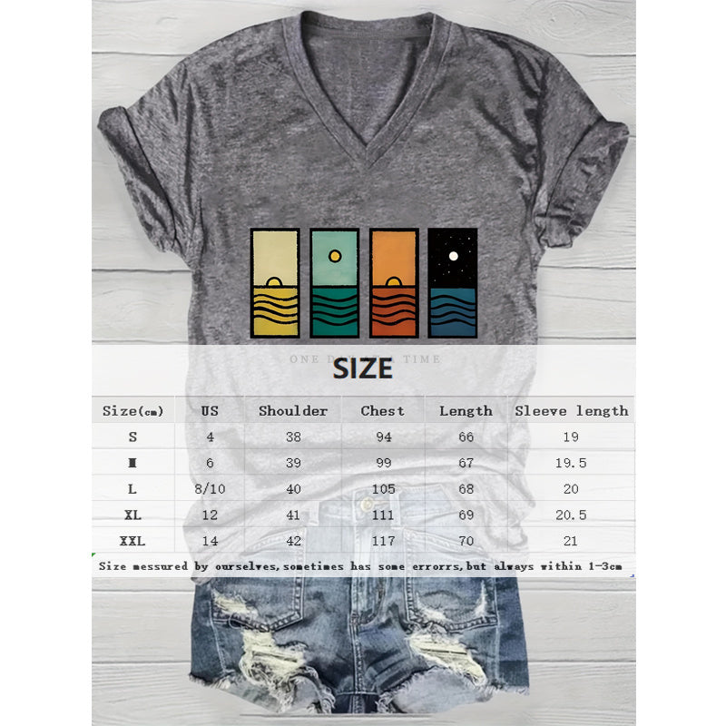 Women's Geometric Mountain & Starry Night Graphic Tee - Artistic Short Sleeve Top