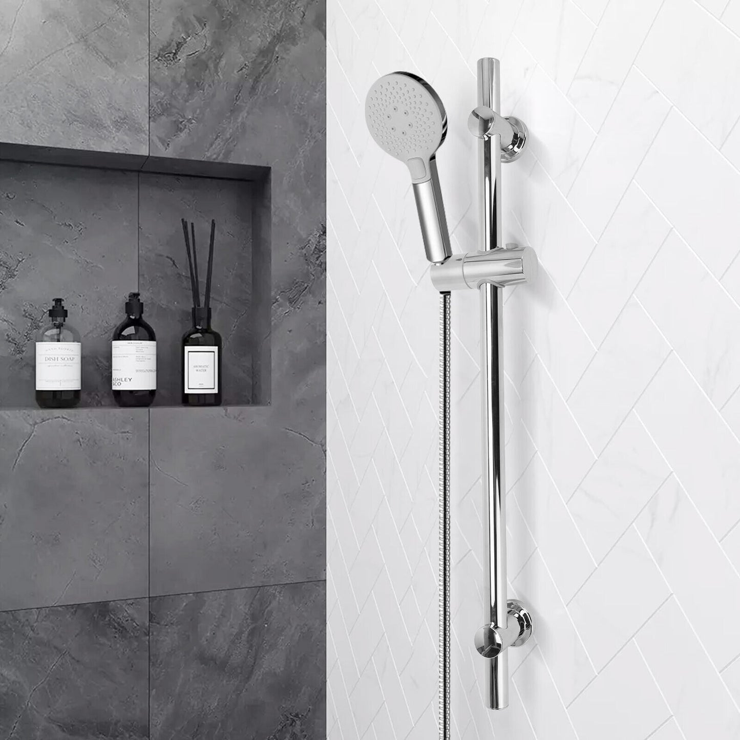 Shower Riser Rail Kit Slider Adjustable Chrome Head Holder Bracket Bathroom Set