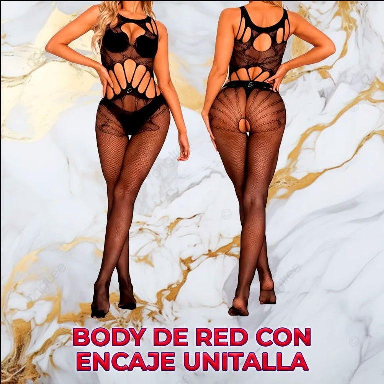 High Neck Lace Fishnet Bodysuit