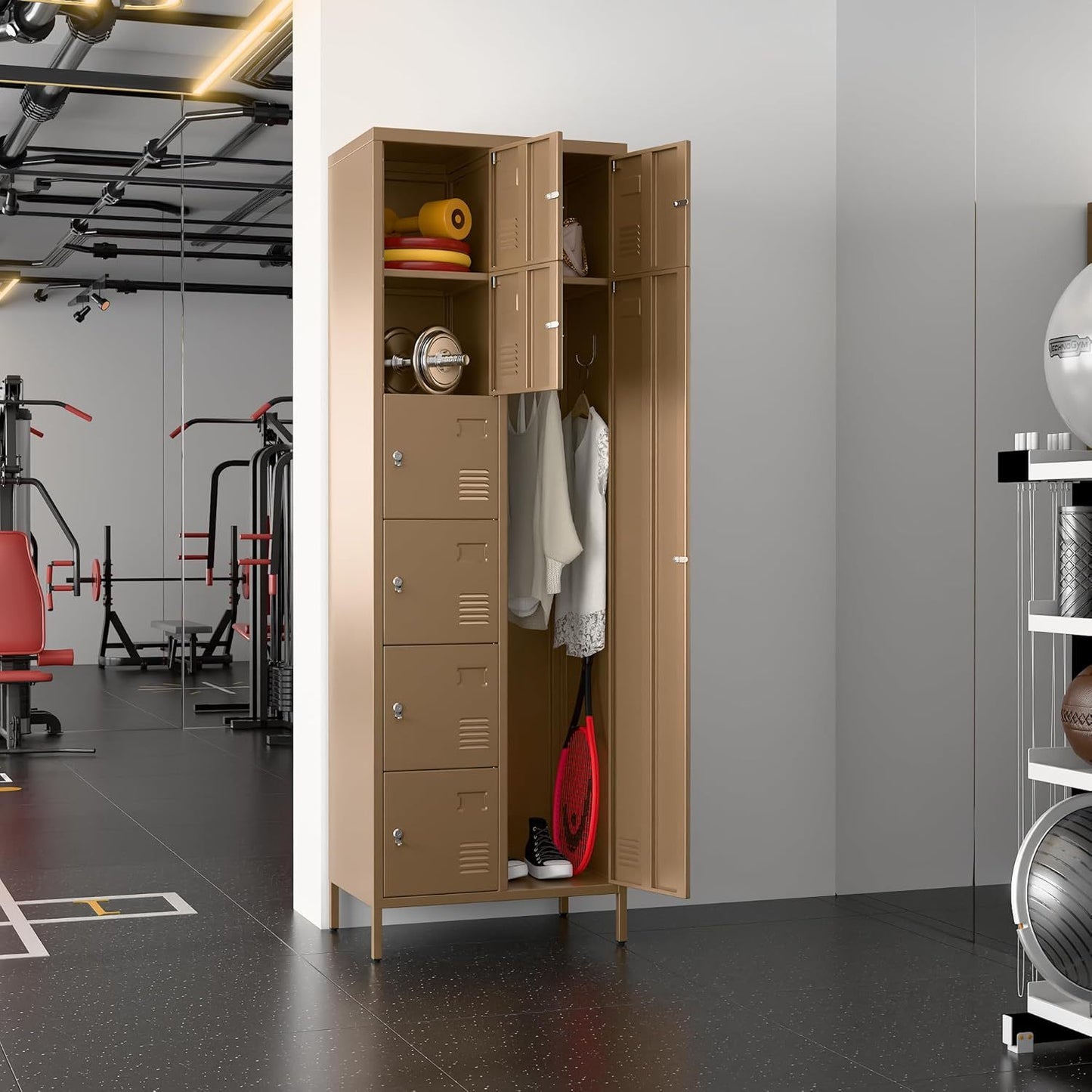 Metal Storage Lockers With Doors And Rod,Industrial Combination Employee Lockers For Office,Home Gym,School,Assembly Required,1Doors,Coffee