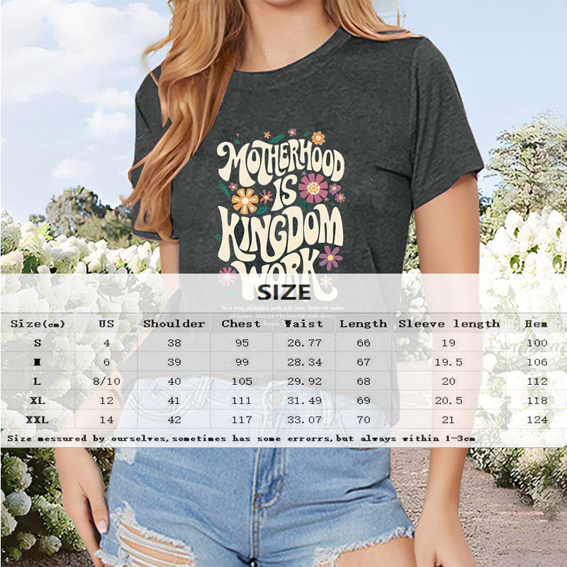 Women's Letter & Floral Print Short Sleeve T-Shirt - Casual Round Neck Summer Top