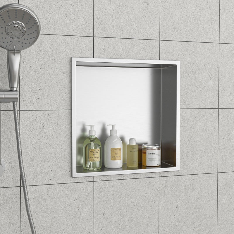 12 X 12 In Stainless Steel Shower Niche - Brushed Nickel, Waterproof, Easy Installation, Corrosion-Resistant
