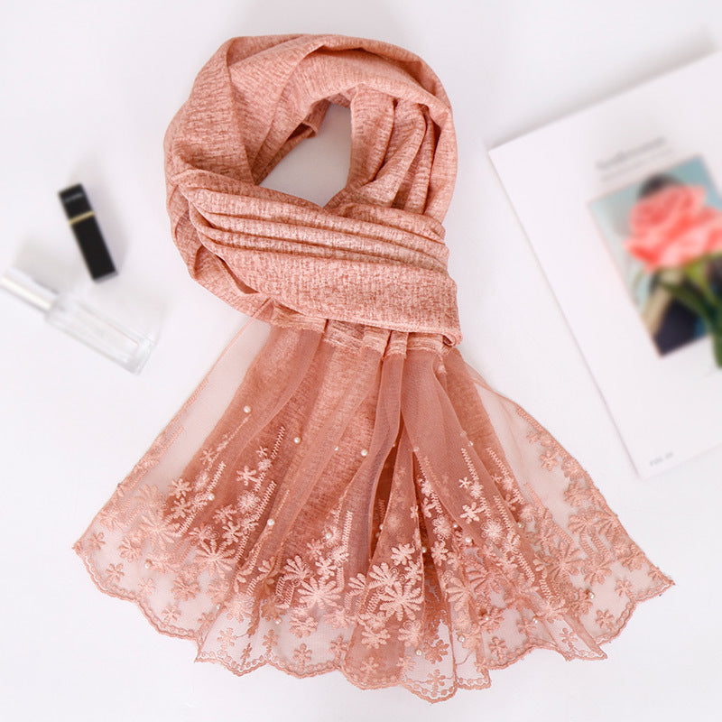 Pearl cotton lace scarf
