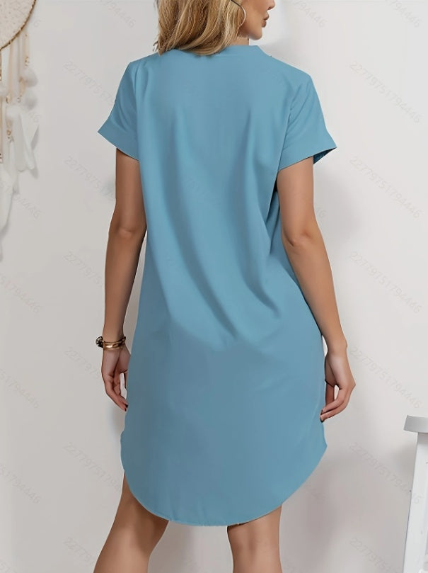 Casual Solid V-neck Button-down Dolman Sleeve Tuxedo Midi Women's Shirt