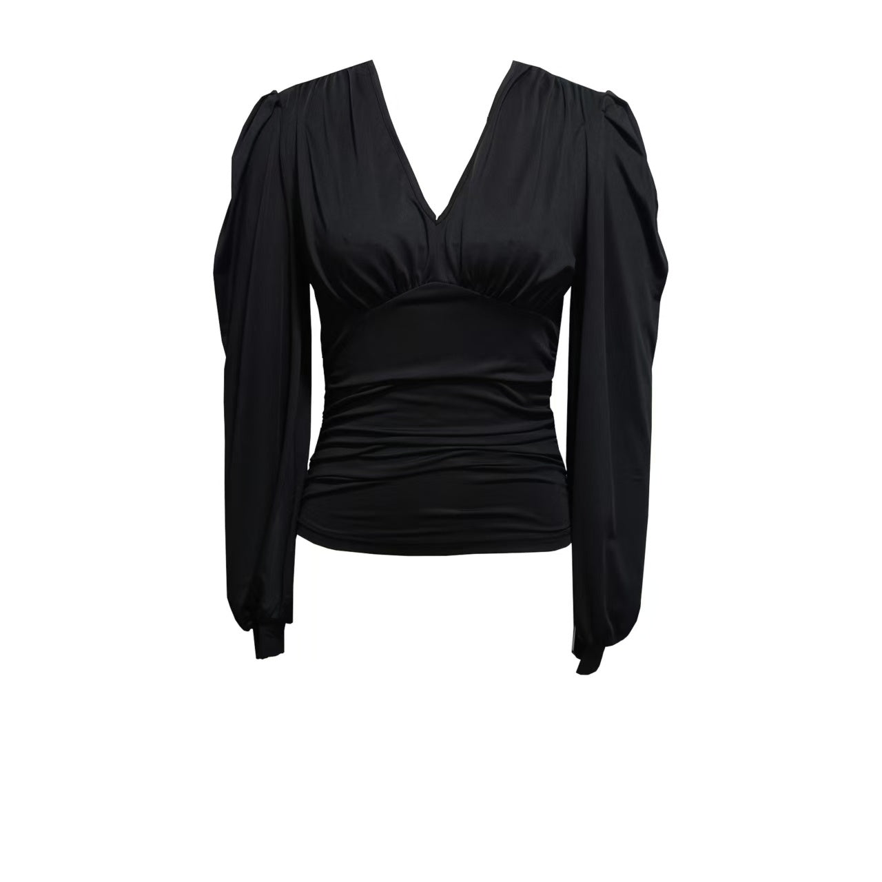 Ladies' Casual Printed Top Pleated V-neck Sweatshirt Long Sleeved T-shirt