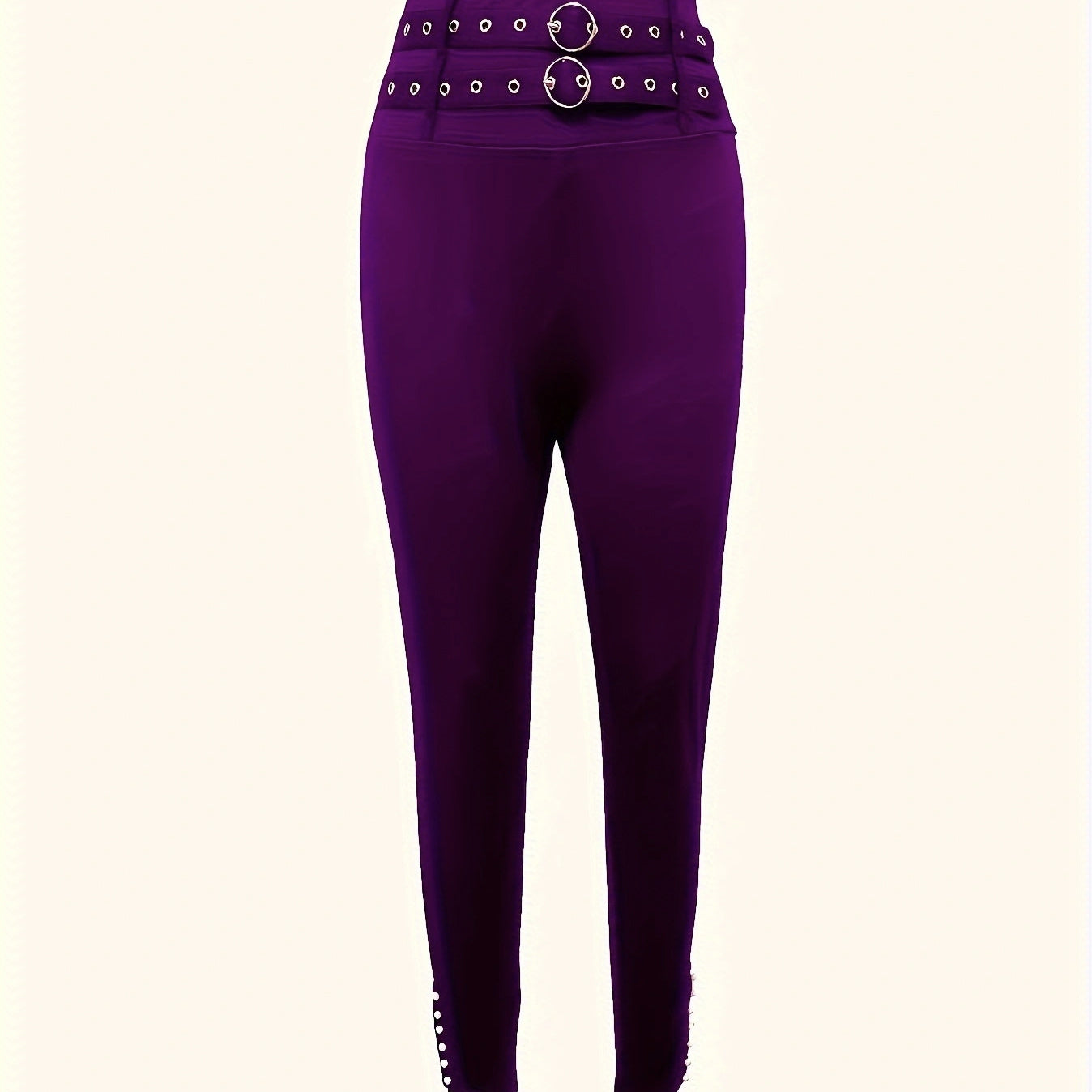 Ladies' Solid Color Fashionable High Waist Sexy Slim Fit With Eyelets Versatile Pants