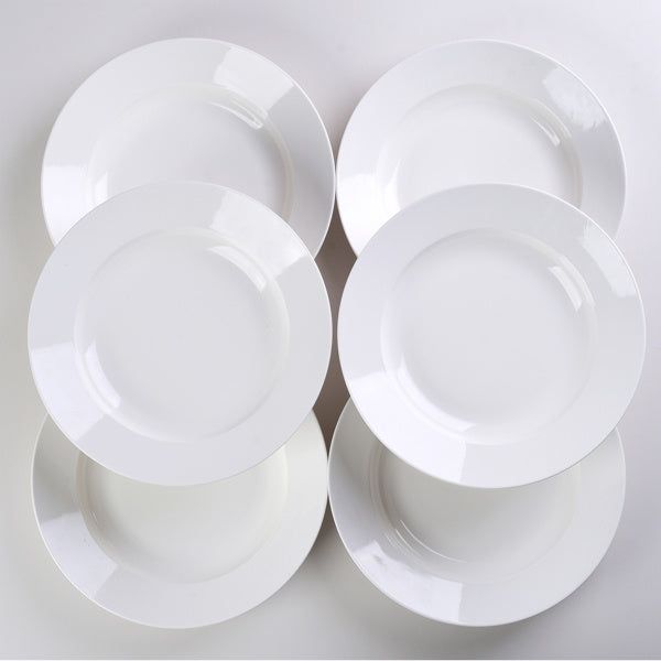 9.5 Inch Pure White Soup Plate, Dinner Plate 6 Pieces