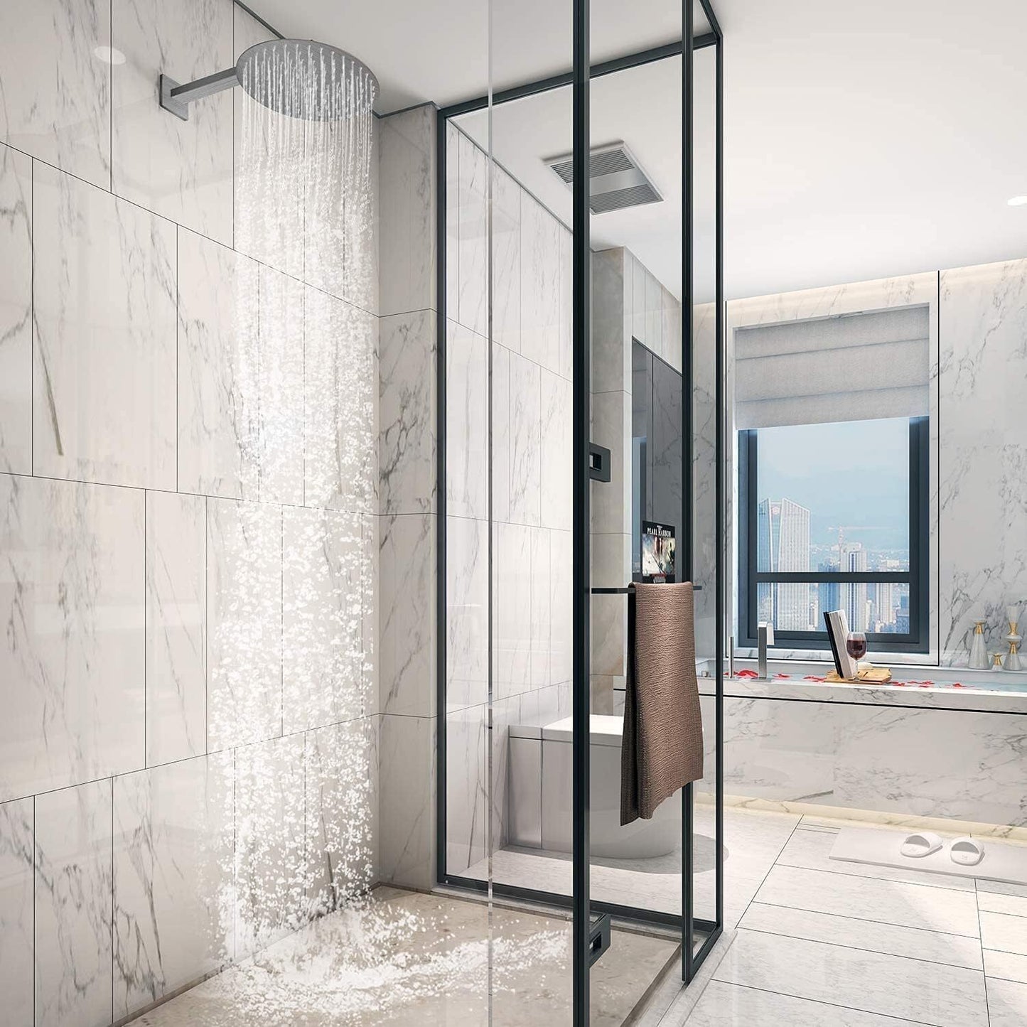 8 Round Shower Head Chrome Stainless Steel Rainfall Overhead Bathroom Large UK