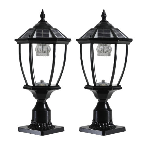 Black Solar Powered LED Outdoor Lantern, Vintage Garden Light With Elegant Glass Design For Pathways, Yards, And Patios 2-Pack