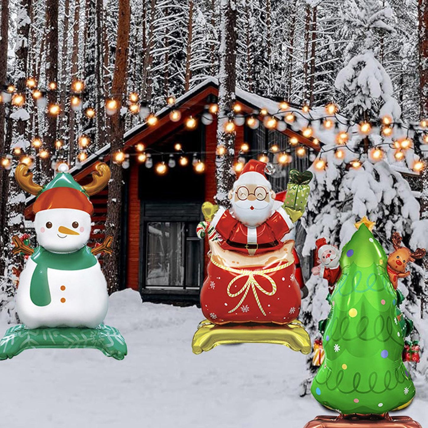 Christmas Aluminum Foil Balloon Set, Including Two Christmas Tree, Santa Claus, Snowman, Gingerbread Man Balloons