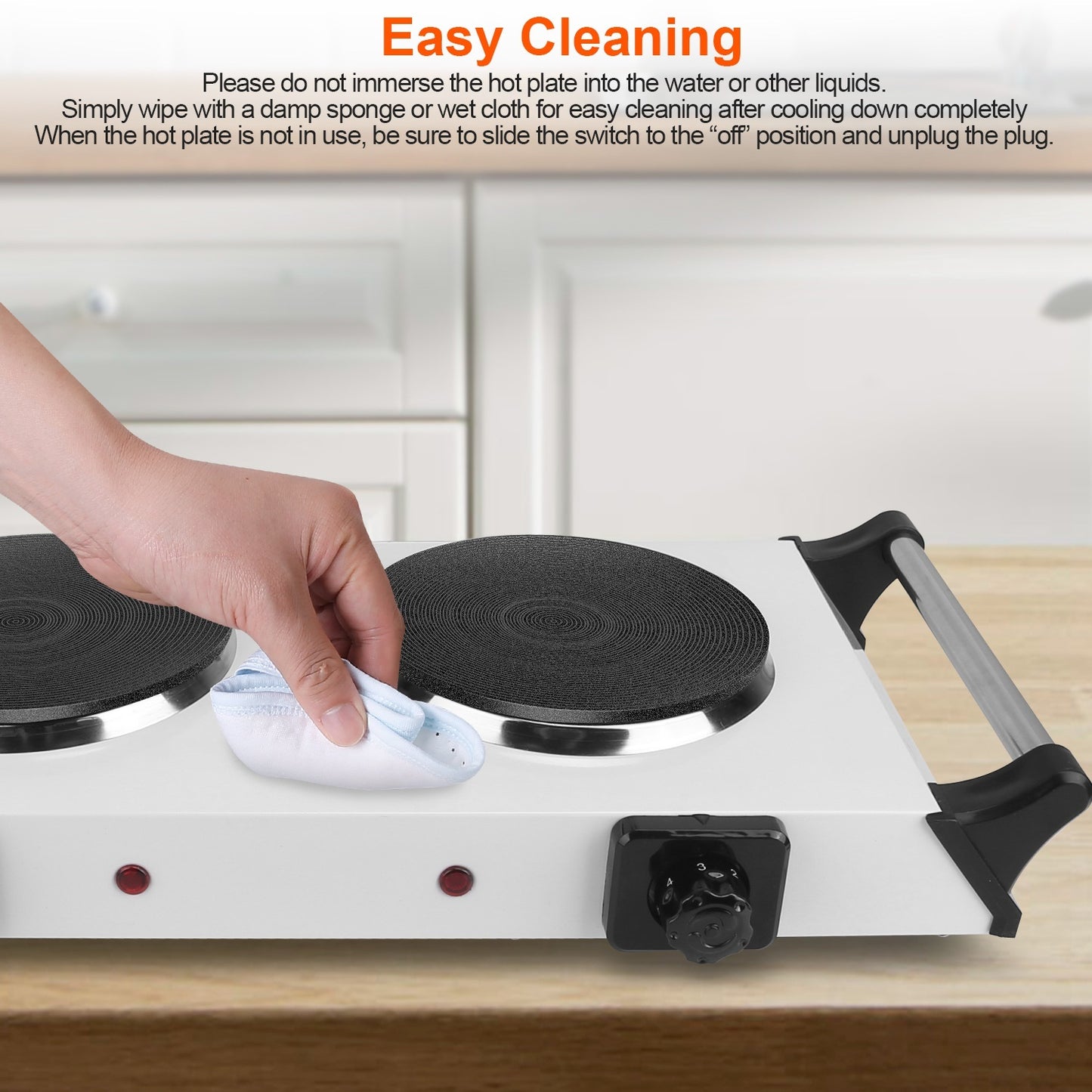 Black-White Options -- 2000W Electric Dual Burner Portable Coil Heating Hot Plate Stove Countertop RV Hotplate With 5 Temperature Adjustments Portable Handles