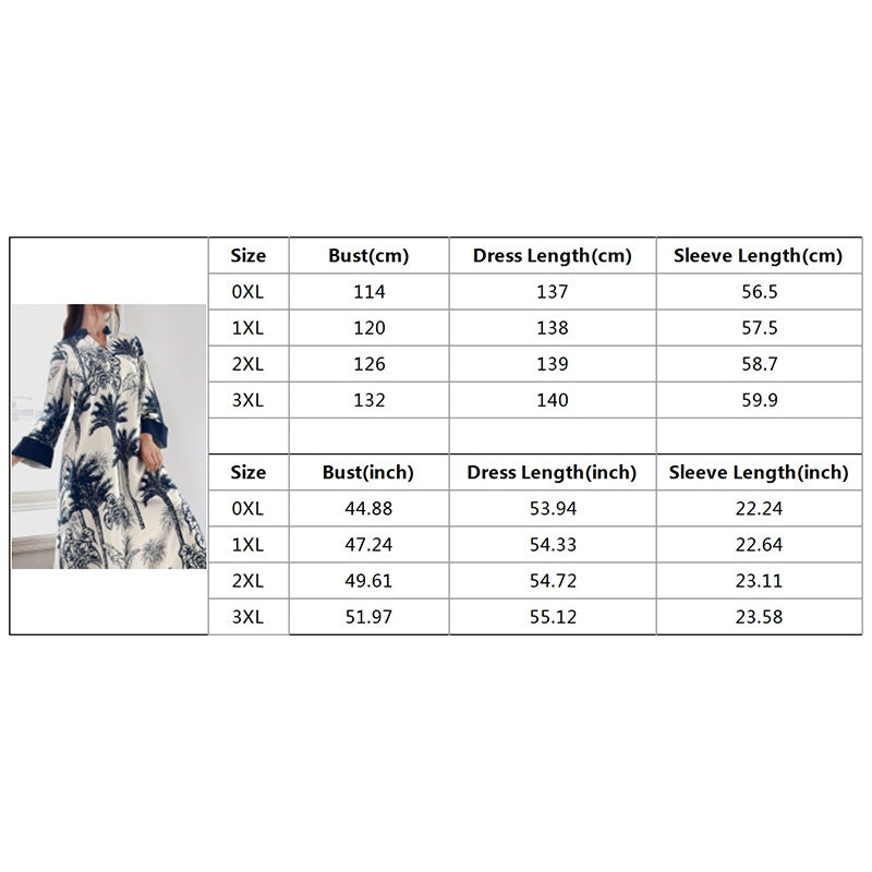 Women's Plus Size Elegant Floral Ink Painting Casual Tunic Dress Notched V Neck Long Sleeve Maxi Dress