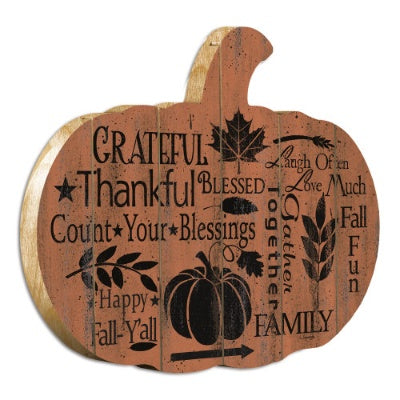 Grateful By Artisan Linda Spivey Printed On Wooden Pumpkin Wall Art