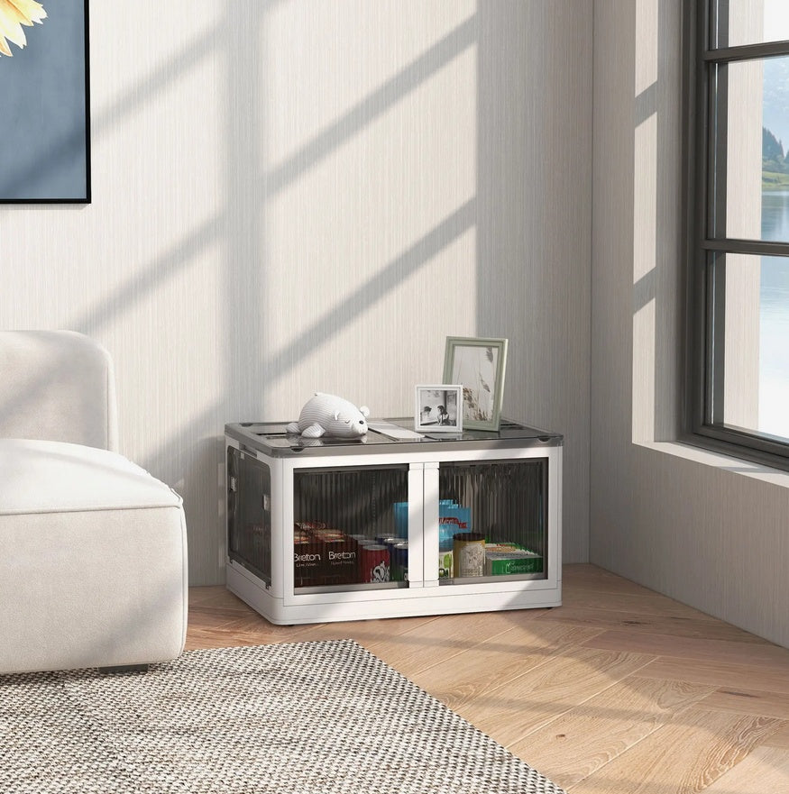 Stackable Storage Bins With Lids, Wheels, And Collapsible, White