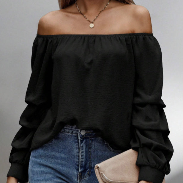 Women's New Solid Color One Shoulder Elastic Design Loose And Comfortable Shirt Top