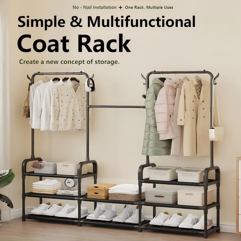 A Coat Rack With Multi-functional Partitions, Available In Black And White, Features Double Hanging Areas. Can Be Delivered To All European Countries. Please Contact Our Customer Service