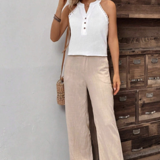 Women's Solid Color V-neck Fashionable Casual Off Shoulder Vest Top