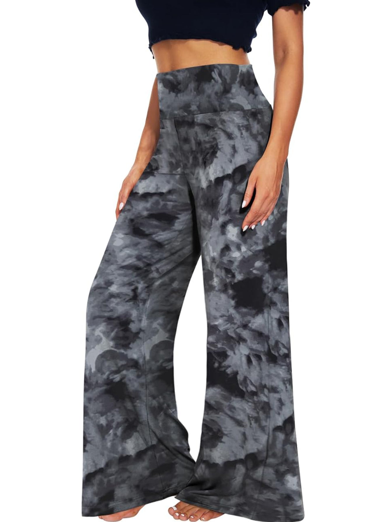 Wide-leg Trousers - Skirt Printed With Black Tie-dye