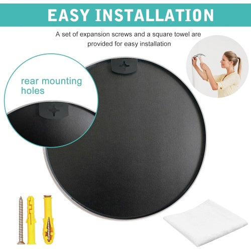 Black 16 Inches Metal Round Bathroom Mirror