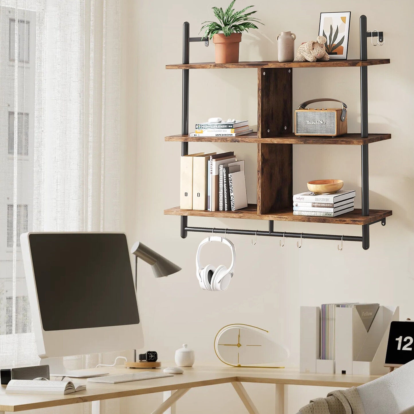 3 Tier Floating Shelves Metal Brackets Wall Mounted Shelf Over Toilet Bathroom