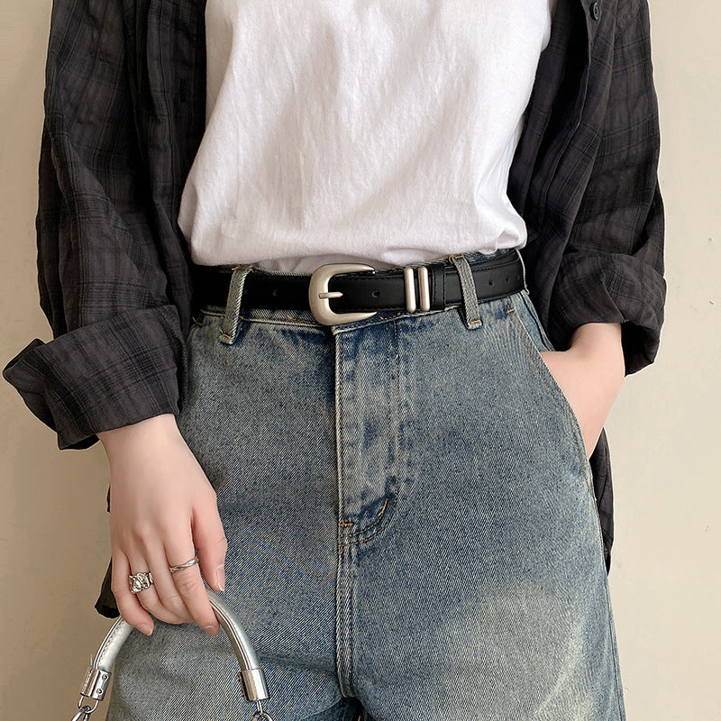 Minimalist Silver Buckle Crescent Thin Belt