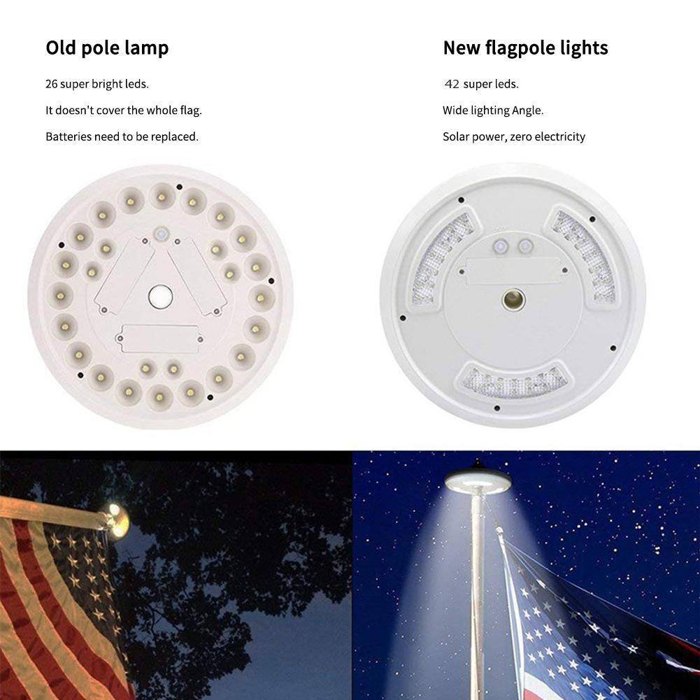 42 LED Solar Flag Pole Light Adjustable Outdoor Camping Tent Light