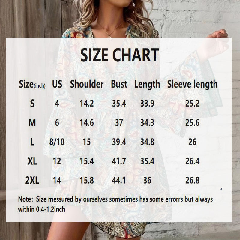 Elegant V-Neck Floral Print Dress - Layered Bell Sleeves, A-Line Waisted Party Dress For Women, Spring Summer Holiday Outfit