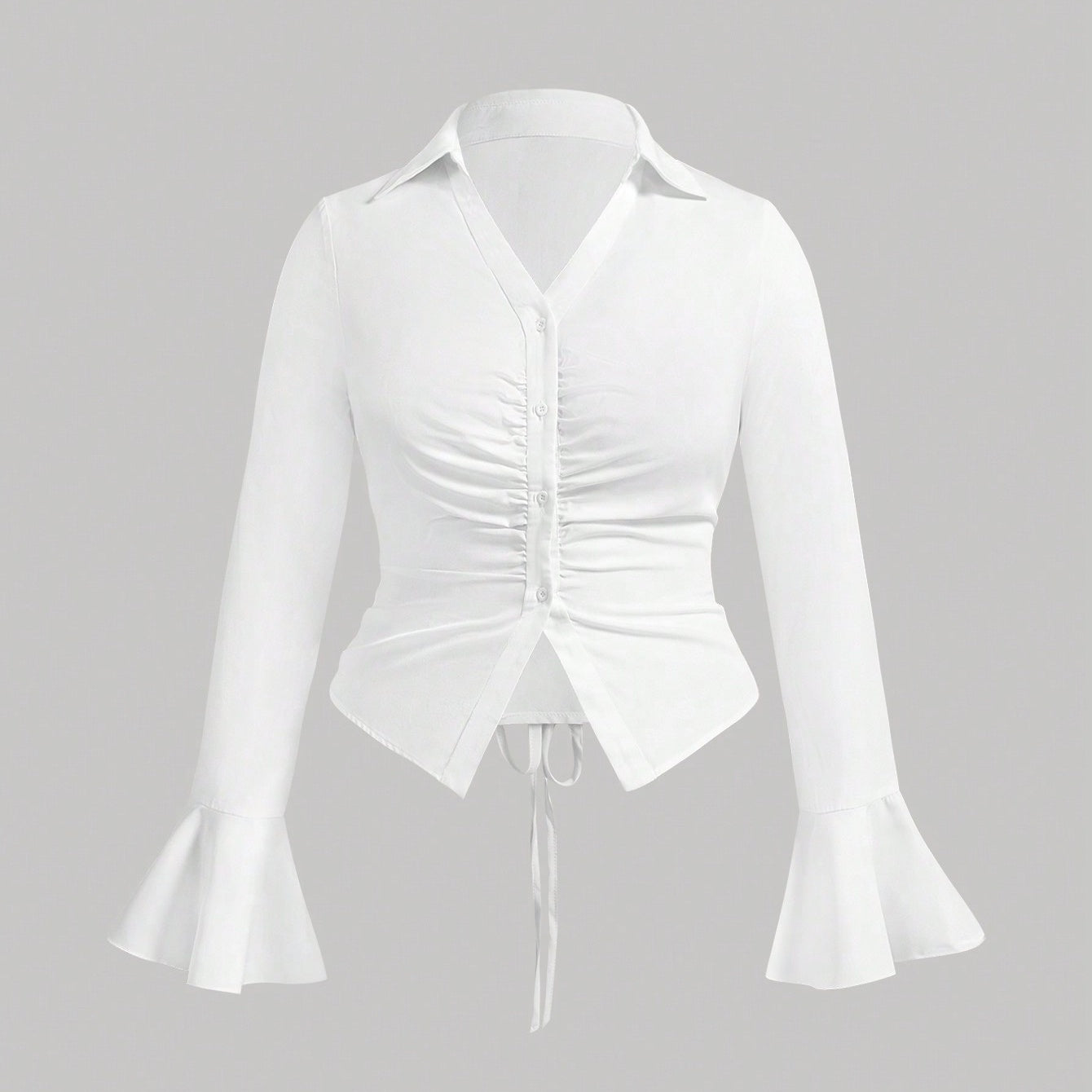 Ladies' Elegant Slimming, Cinched Belly, Flared Sleeves, Back Strap Design Shirt