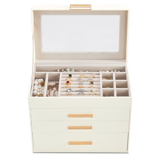 Top Visible Storage With 2-drawer White Cabinet And Pink Velvet Jewelry Box