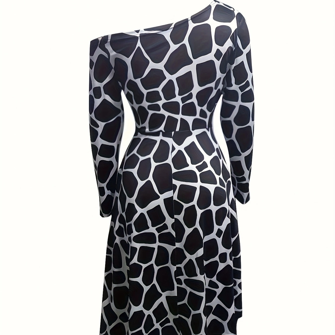 Ladies' Fashionable And Elegant Printed Off Shoulder Zebra Print A-line Dress