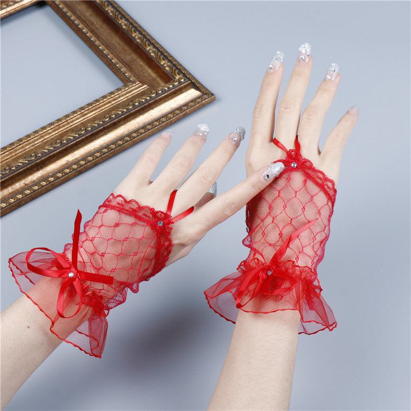 Mesh Lace Fingerless Bow Oversleeves Girl