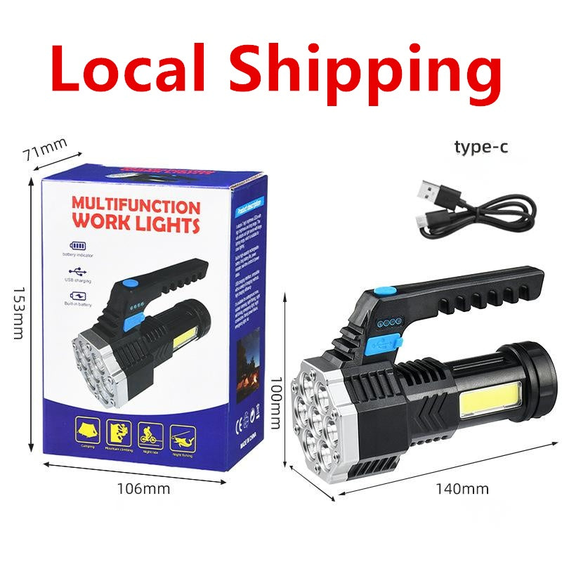 7 LED Flashlight COB Torch Rechargeable Side Light USB Charging 4 Modes Waterproof Work Light
