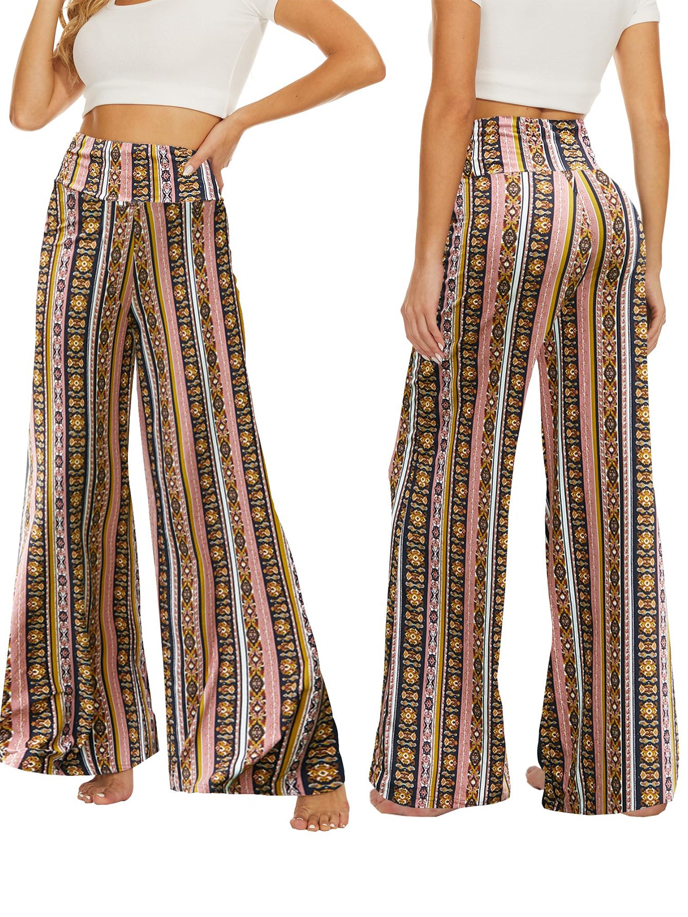 Wide-leg Pants - Skirt Printed With Pink Vintage Flowers