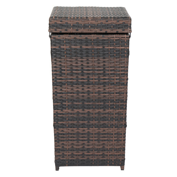 Brown Gradient Woven Rattan Trash Can With Top Cover