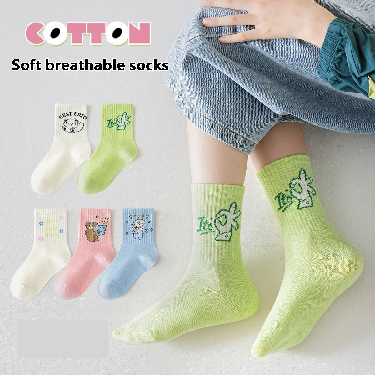 Girls' Pure Cotton Deodorant Mid-calf Socks