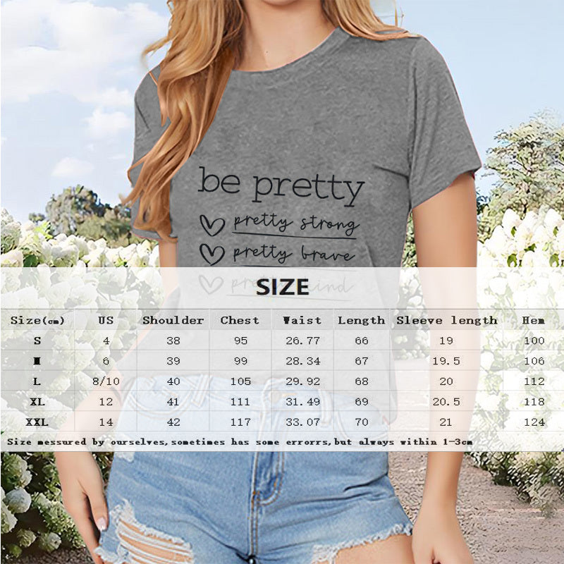 Women's Round Neck Short Sleeve 'Be Pretty' Letter Print Casual Summer Top