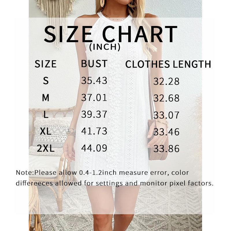 Women's Elegant Halter Neck Sleeveless Mini Dress Eyelet Embroidery A Line Short Dress