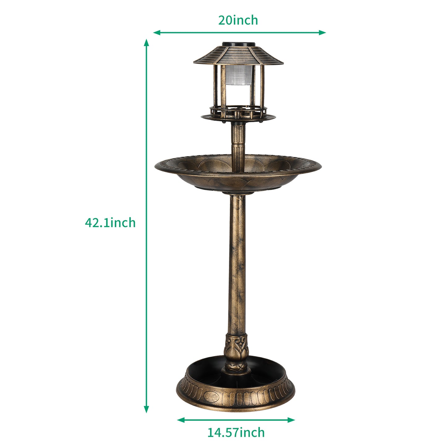 Bronze, With Solar Light, Bird Bath 51x51x106cm Plastic Round