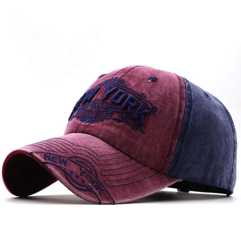 NEW YORK Big Alphabet Embroidery Baseball Cap Washed Distressed Peaked Cap