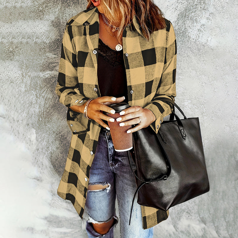 Women's Long Sleeve Plaid Print Button Front Casual Shirt For Spring & Fall
