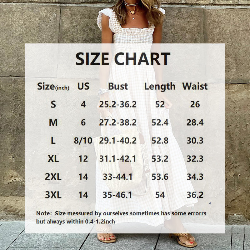 Elegant Square Neck A-Line Dress With Plaid Print, Ruffled Sleeves & Hem Versatile For Casual To Formal