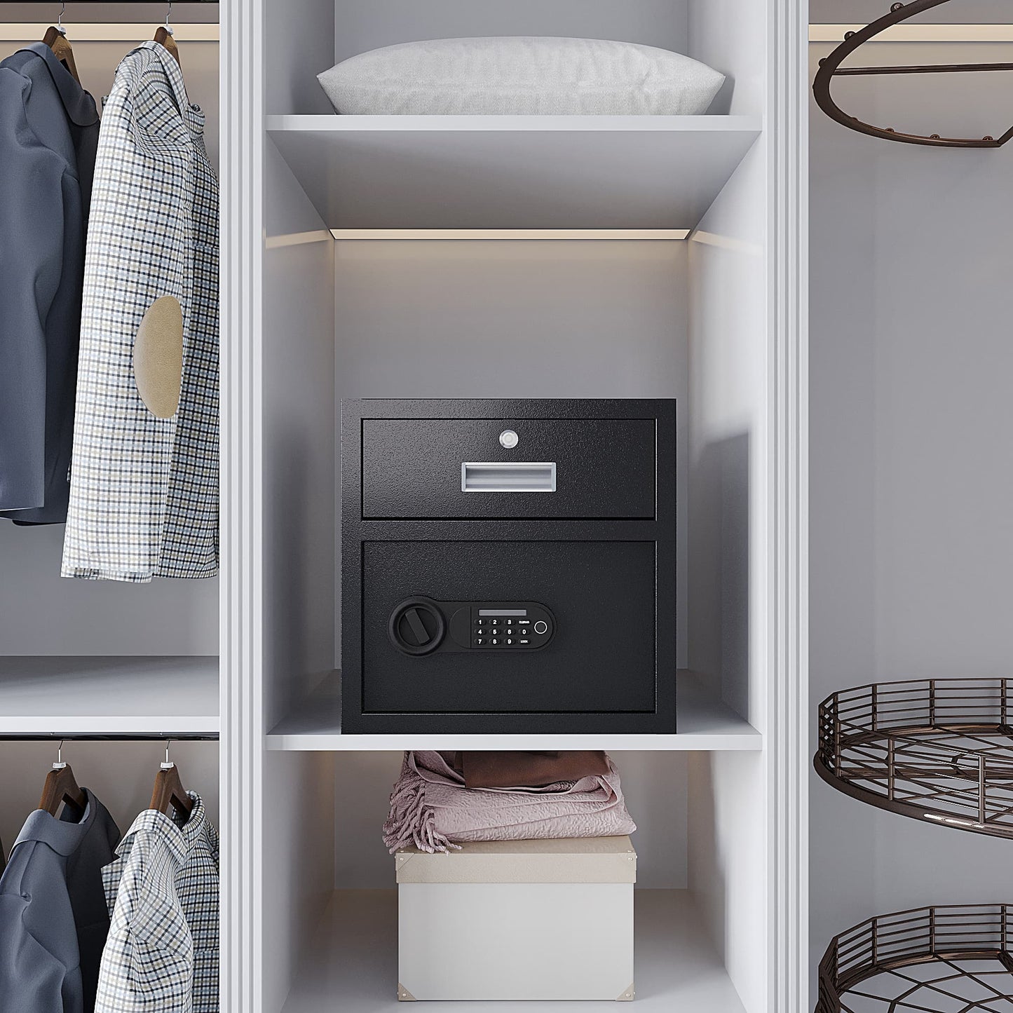 Steel Security Safe And Lock Box With Electronic Keypad - Secure Cash, Jewelry, ID Documents, Black, 1.69Cubic Feet