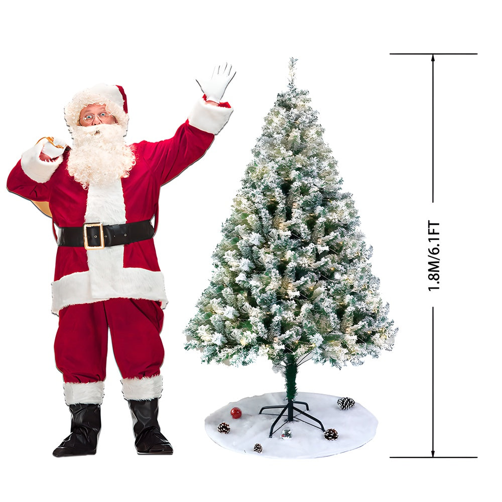 1 Piece Of 180cm - Tall White Flocked Christmas Tree, Thickened And Densified, With Lights