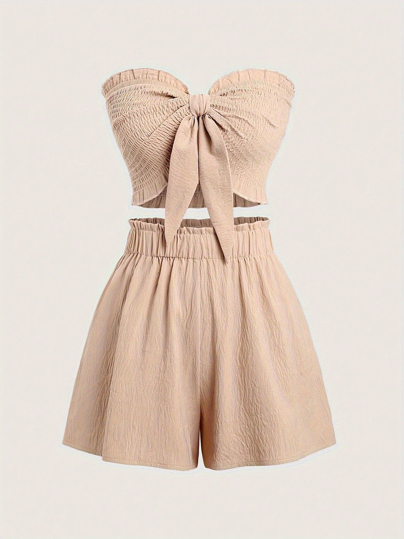 Ladies' Summer Elegant Resort Party Sleeveless Two-Piece Set Sexy Slim-Fit Stretch Wrap Top With Matching Shorts