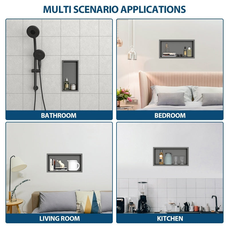 13 X 7in Stainless Steel Shower Niche - Gunmetal Black, Waterproof, Easy Installation, Corrosion-Resistant