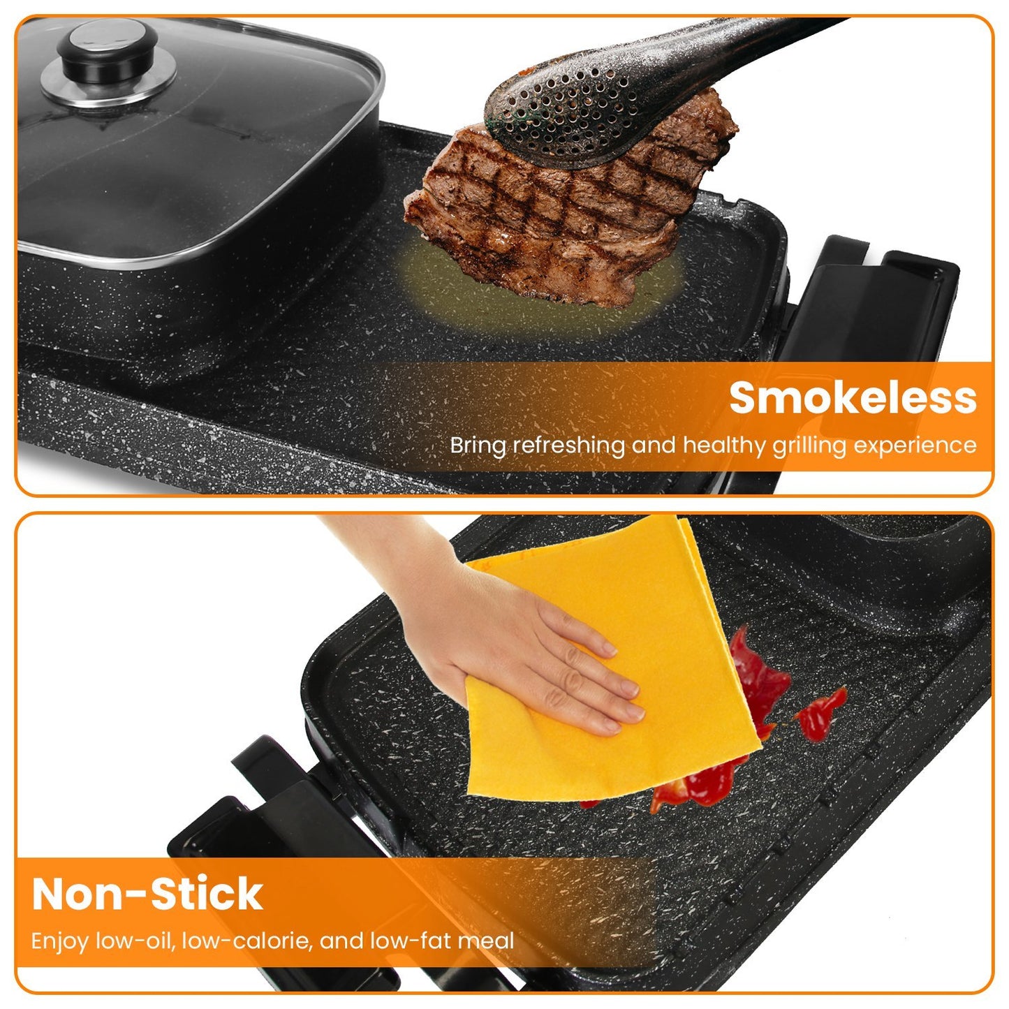 2 In 1 Electric Hot Pot With Grill 2800W Smokeless Non-Stick Korean BBQ Grill Shabu Shabu Hot Pot Combo With Independent Temperature Control 5 Gears Firepower For 3-10 People