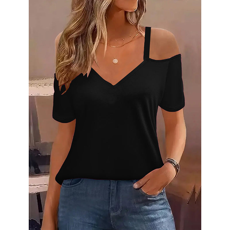 Womens Summer Cold Shoulder Tops Short Sleeve V Neck T Shirts Sexy Casual