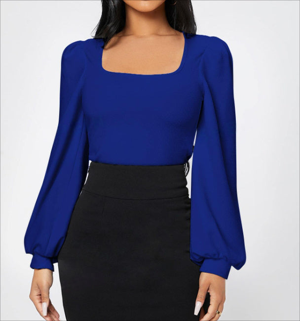 Ladies' Elegant Temperament Versatile Solid Color Long Sleeved Shirt Top