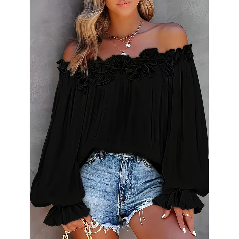 Women's Summer Off Shoulder Top Ruffle Long Sleeve Blouse Casual Loose Shirts